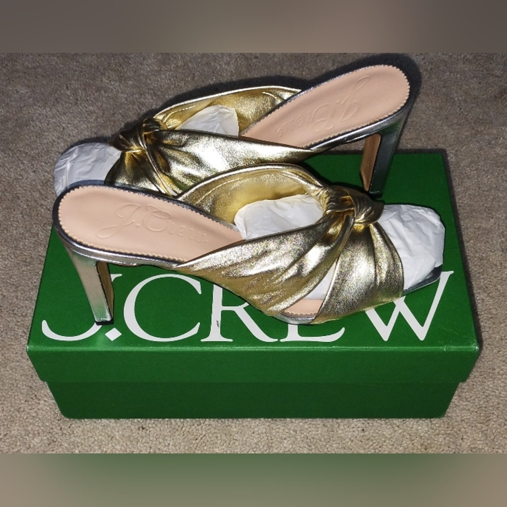 J. Crew Ava Gold and Muke Heeled Sandals 10.5M New With Box.